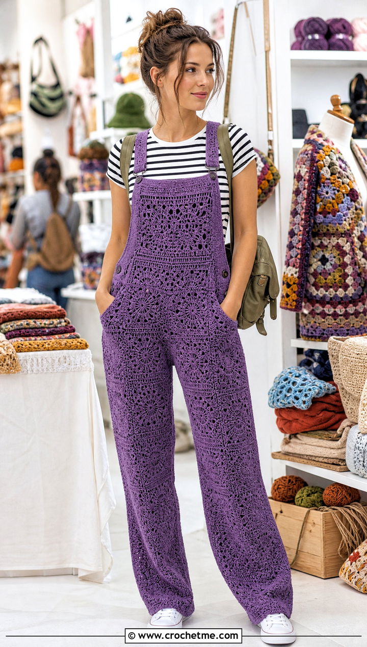 Crochet Overalls With Striped T Shirt - 35 diy crochet clothes and outfit ideas
