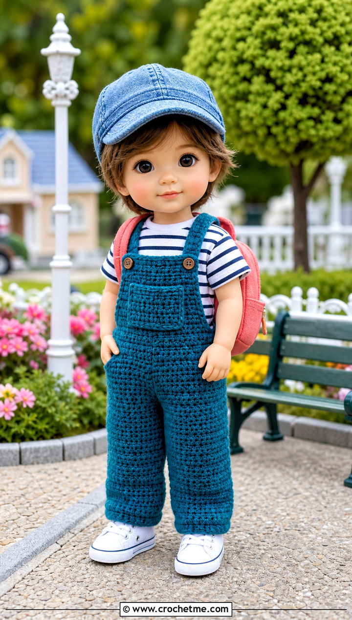 Crochet Overalls With Striped T Shirt - 25 Crochet Small Doll Clothes and outfit ideas