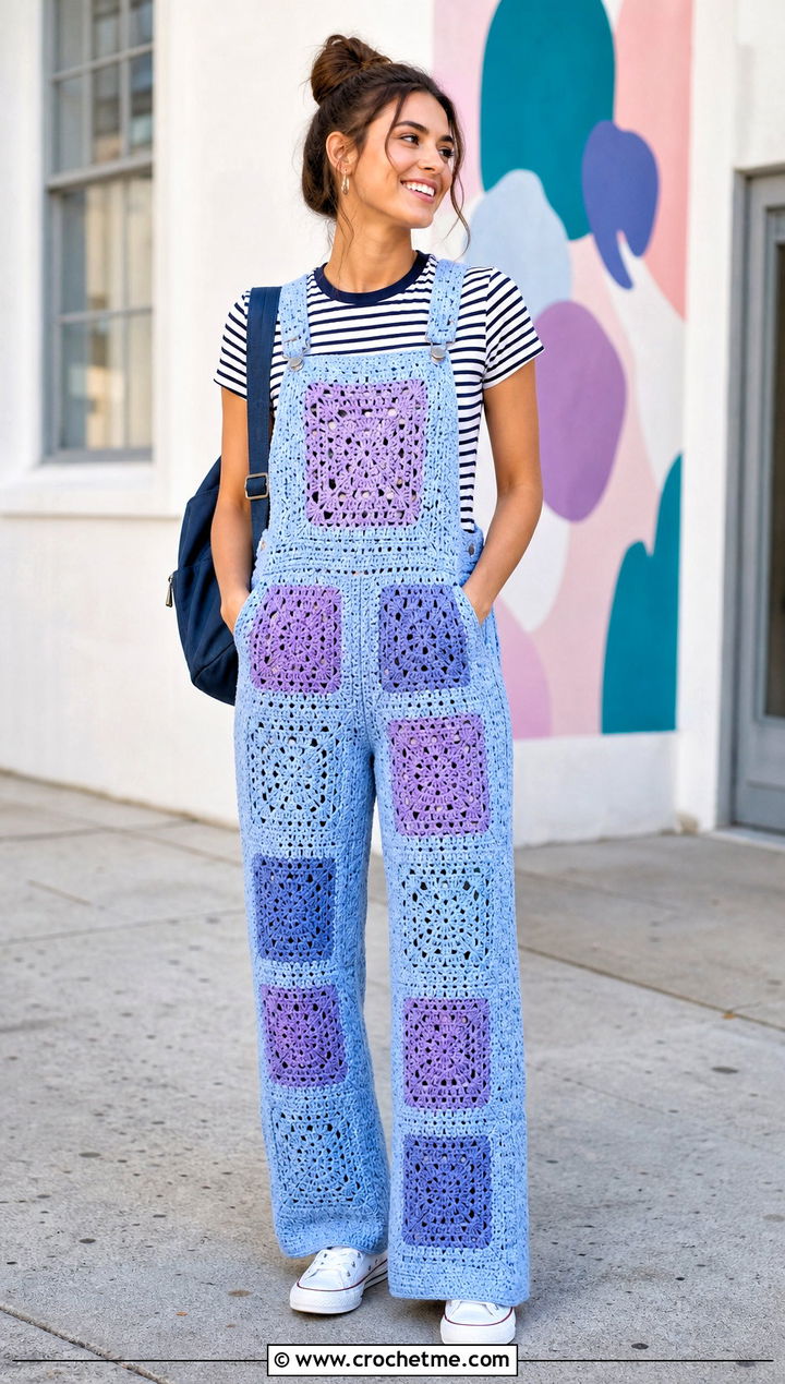 Crochet Overalls With Striped T Shirt - 25 unique crochet clothing and outfit ideas