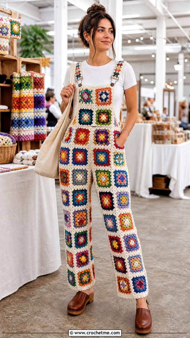Crochet Overalls With T Shirt And Clogs - 35 crochet clothes and outfit ideas