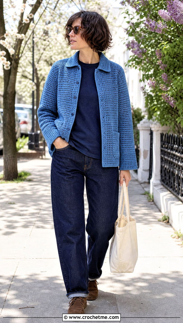 Crochet Overshirt With Double Denim - 30 Masc Crochet Clothes and outfit ideas