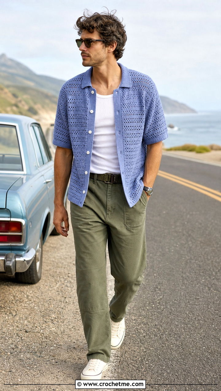 Crochet Overshirt With Fatigue Pants - 25 crochet clothes men ideas