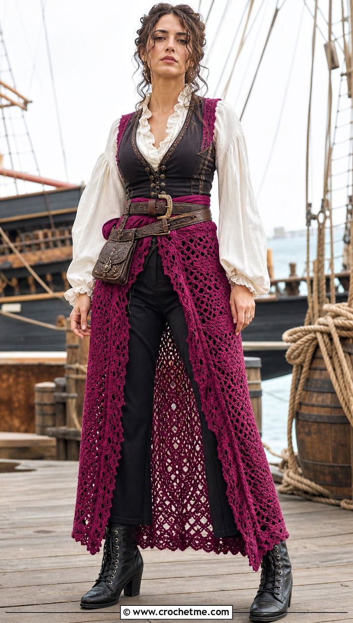 Crochet Overskirt Pirate Costume With Straight Leg Pants - 30 crochet pirate costume outfit ideas