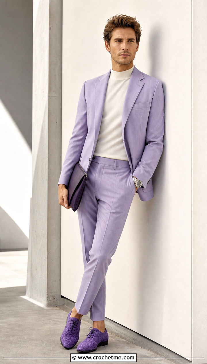 Crochet Oxford Shoes With A Monochrome Suit - 25 crochet shoes for men outfit ideas