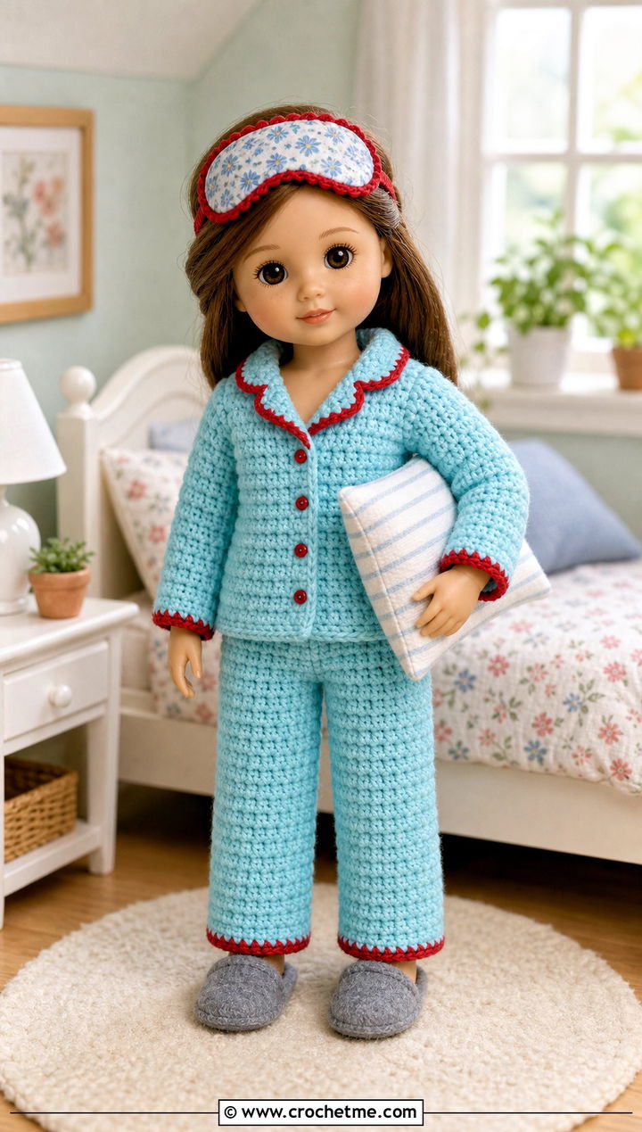 Crochet Pajama Set With Felt Slippers - 25 Crochet Small Doll Clothes and outfit ideas