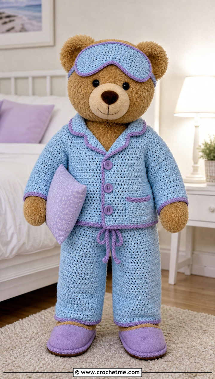 Crochet Pajama Set With Soft Slippers - 35 crochet teddy clothes and outfit ideas