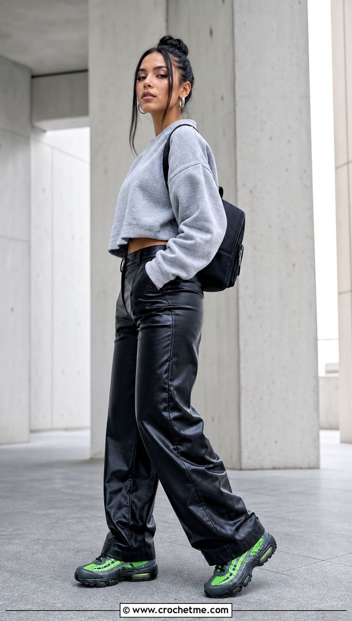 Crochet Panel Nike Air Max With Leather Pants - 35 crochet nike shoes outfit ideas