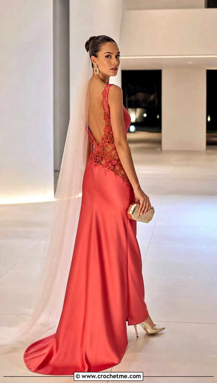 Crochet Panel Satin Wedding Dress With Pointed Pumps - 25 boho crochet wedding dress outfit ideas