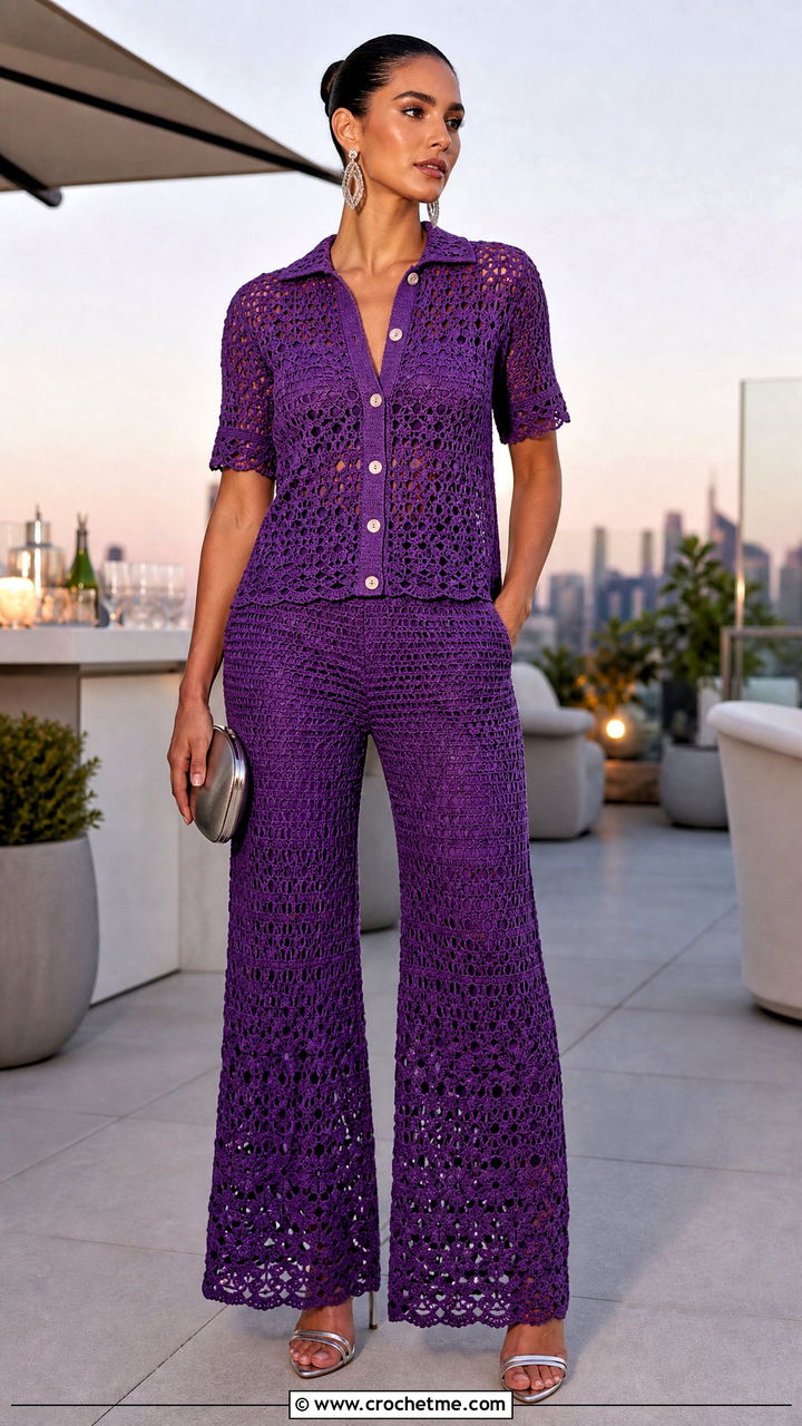 Crochet Pants Set With Heeled Sandals - 35 summer crochet clothes and outfit ideas