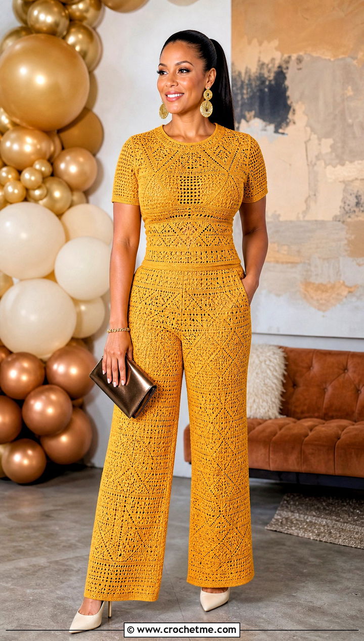 Crochet Pants Set With Pointed Heels - 25 birthday crochet outfit ideas
