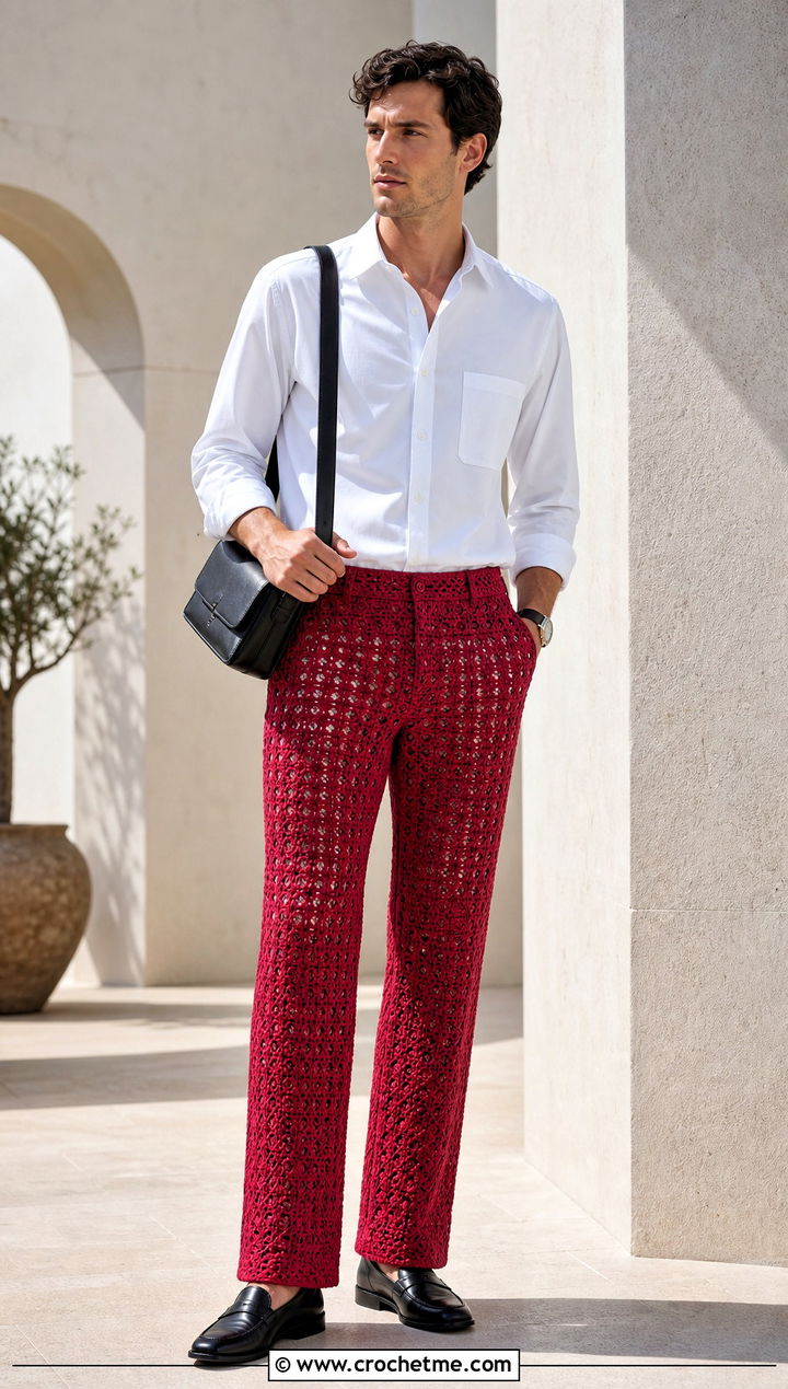 Crochet Pants With Poplin Shirt - 30 Mens Crochet Outfit ideas