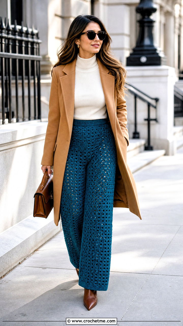 Crochet Pants With Tailored Wool Coat - 35 crochet winter clothes and outfit ideas