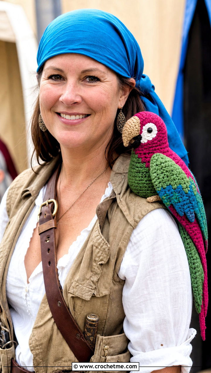 Crochet Parrot Shoulder Accessory Pirate Costume With Cargo Dress - 30 crochet pirate costume outfit ideas