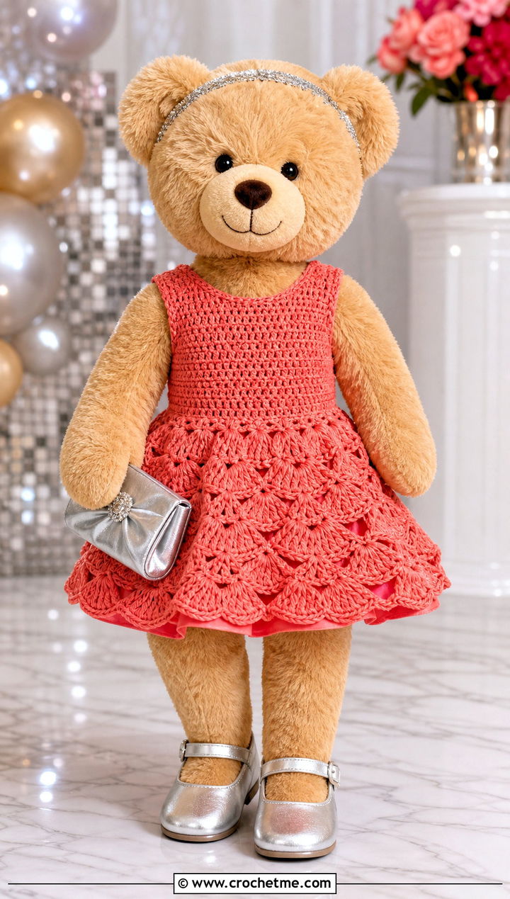 Crochet Party Dress With Metallic Shoes - 35 crochet teddy clothes and outfit ideas