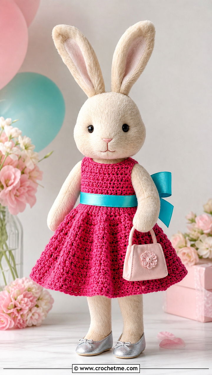 Crochet Party Dress With Satin Bow - 25 Crochet Stuffie Clothes and outfit ideas