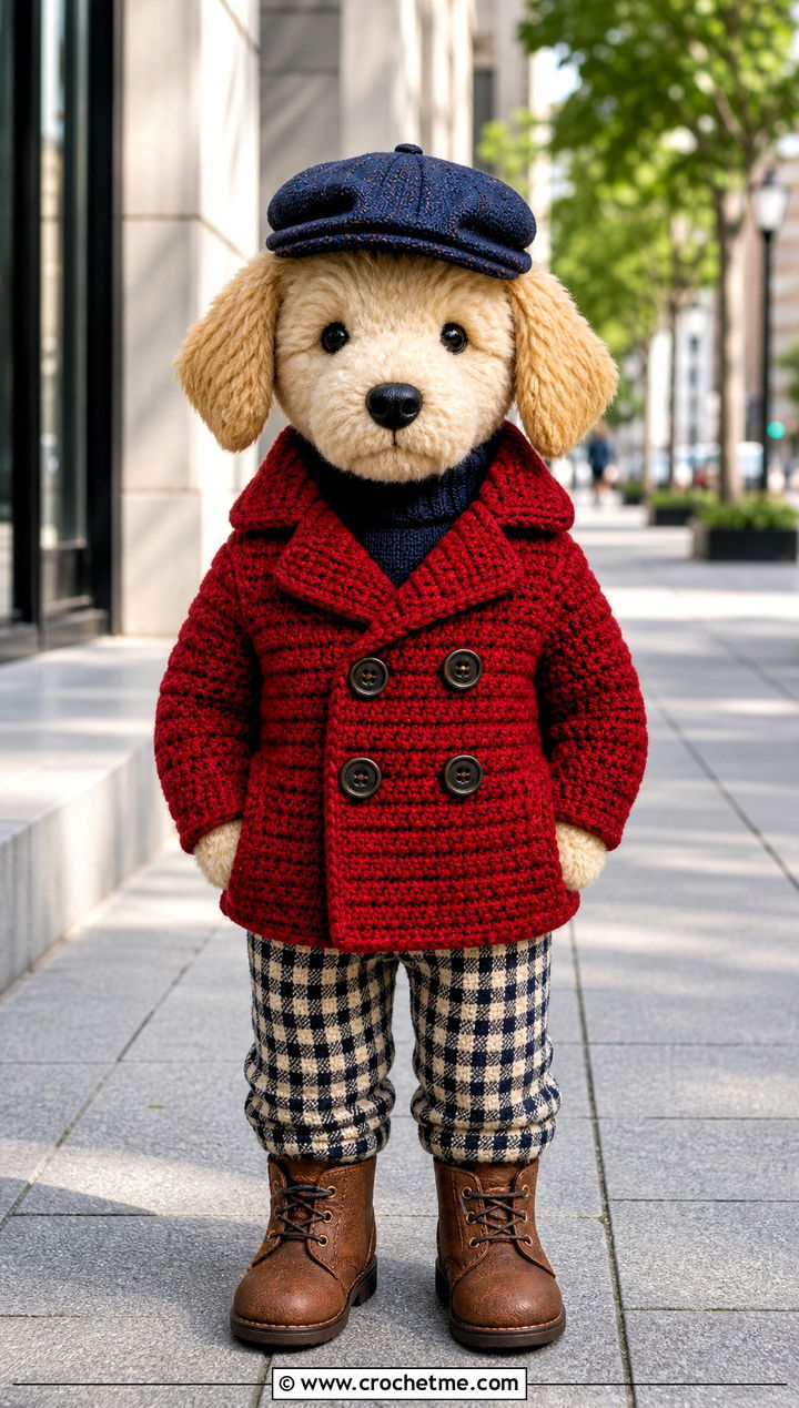 Crochet Peacoat With Plaid Pants - 25 Crochet Stuffie Clothes and outfit ideas
