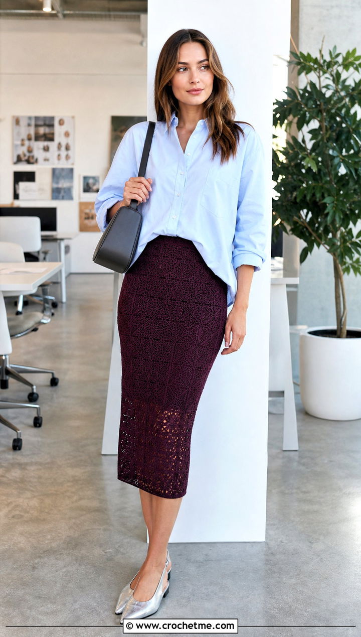 Crochet Pencil Skirt With Oversized Shirt - 30 crochet thread clothes and outfit ideas