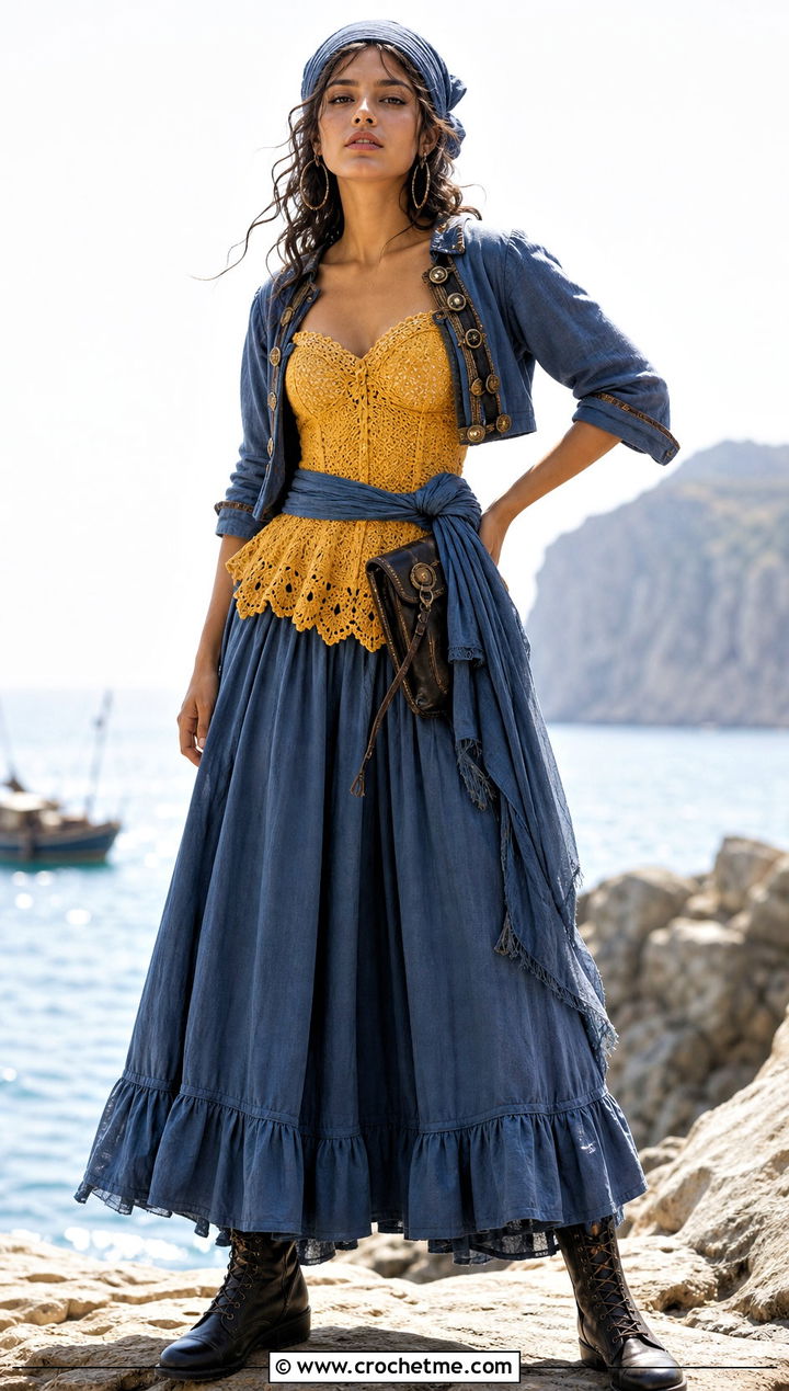Crochet Peplum Top Pirate Costume With Midi Skirt - 30 crochet pirate costume outfit ideas