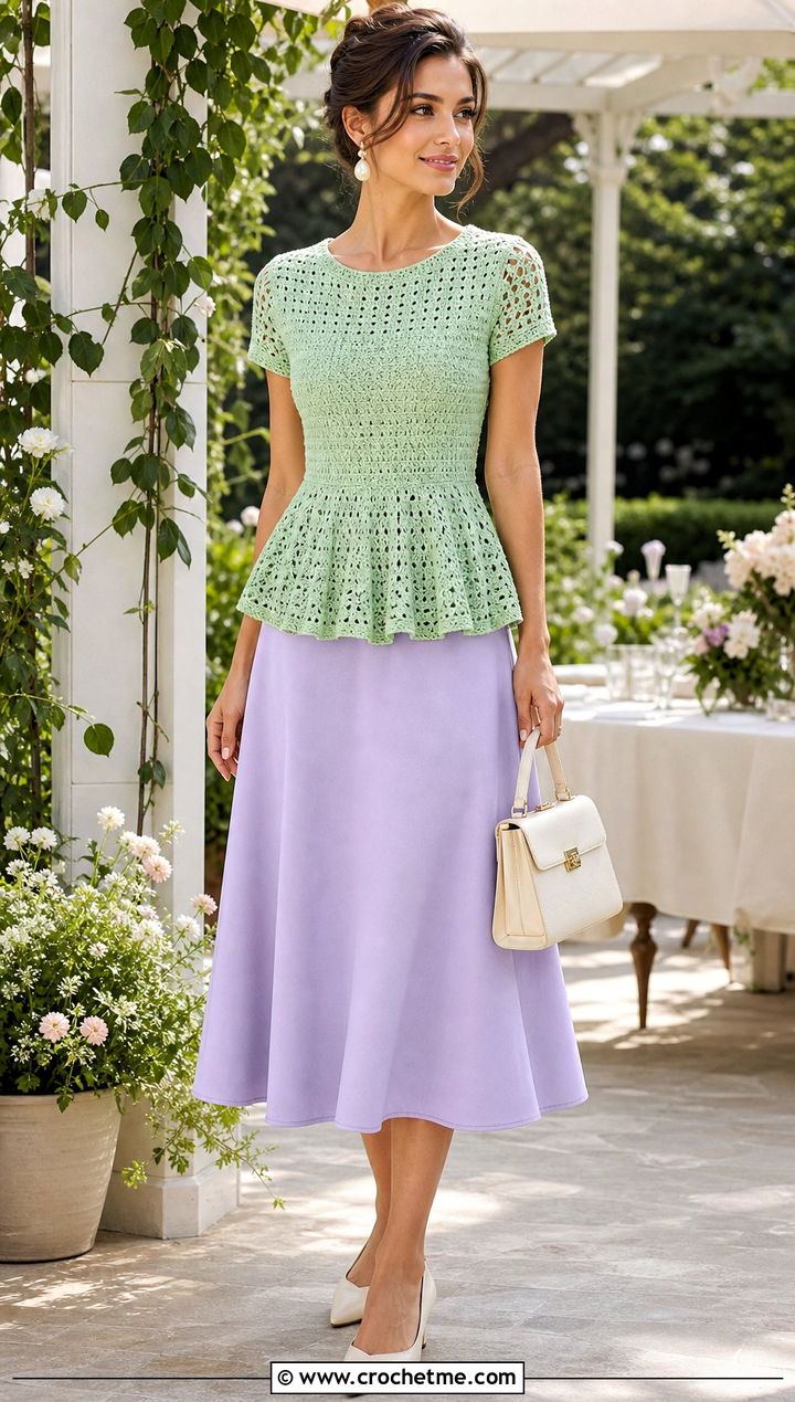 Crochet Peplum Top With A Line Midi Skirt - 15 diy summer crochet clothing and outfit ideas
