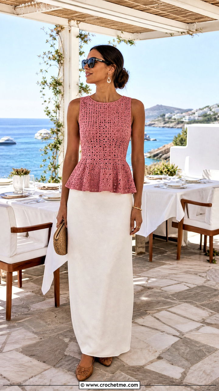 Crochet Peplum Top With Maxi Skirt - 35 crochet beach clothes and outfit ideas