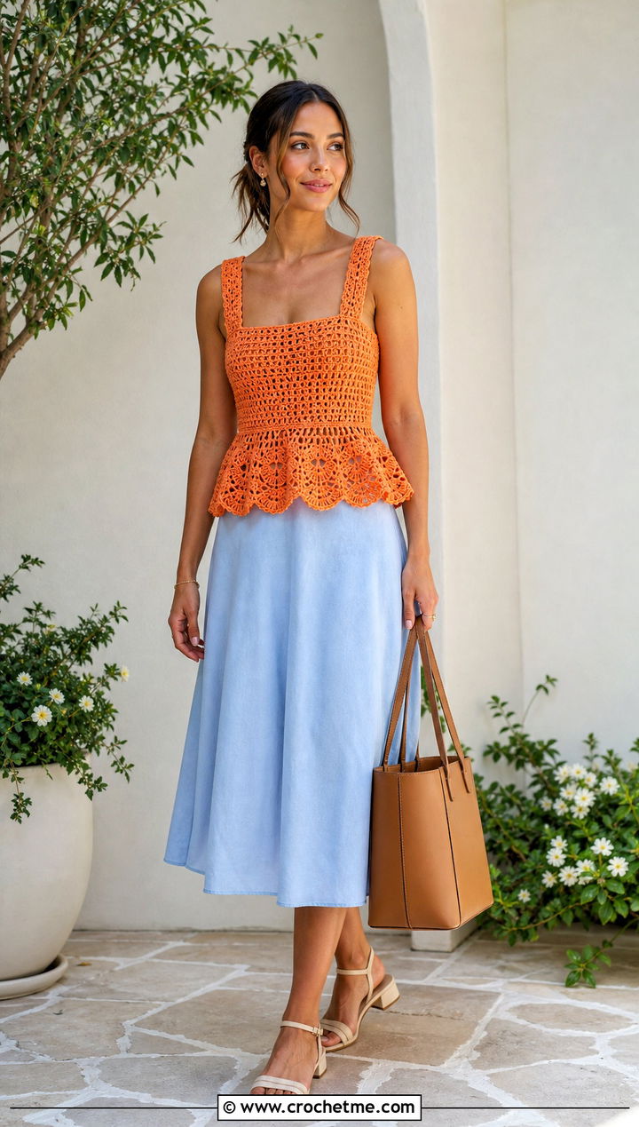 Crochet Peplum Top With Midi Skirt - 15 Crochet Diy Clothes Ideas