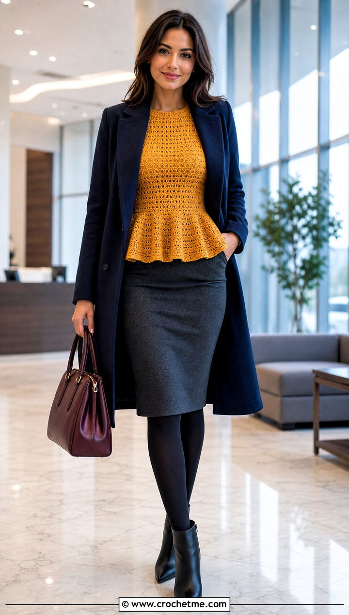 Crochet Peplum Top With Pencil Skirt - 30 crochet clothes for winter outfit ideas