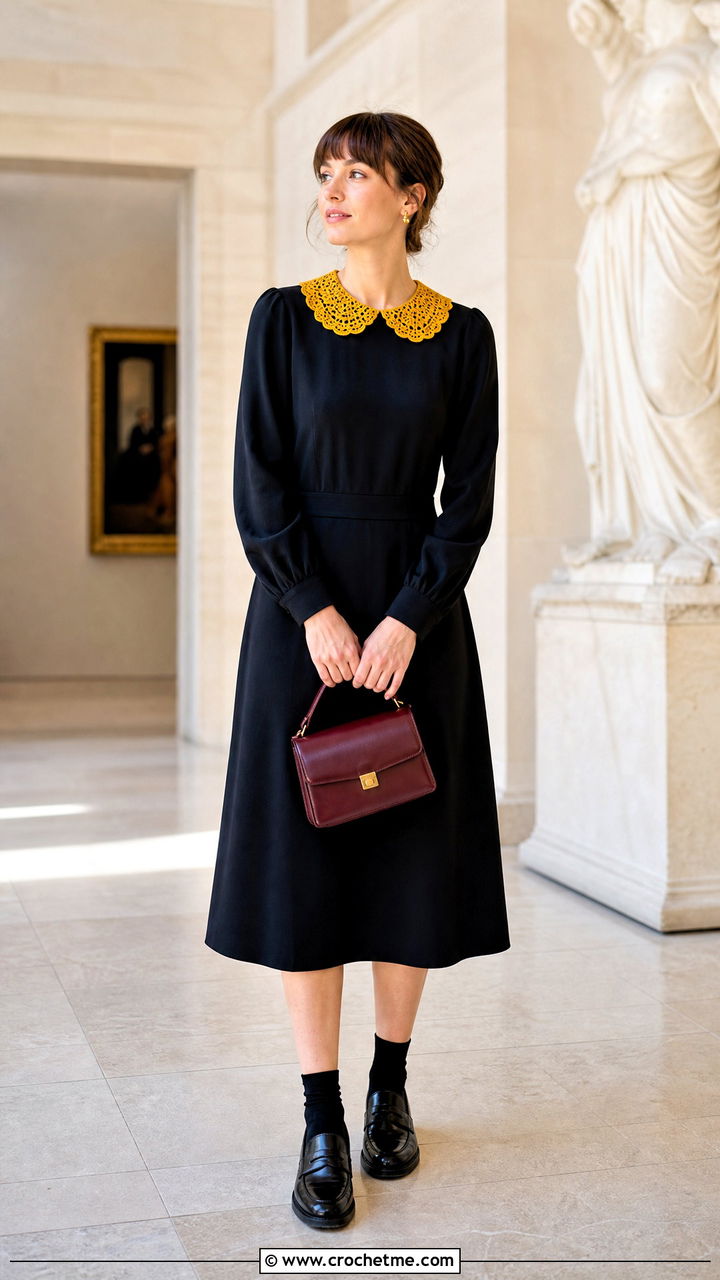 Crochet Peter Pan Collar With Black Dress - 35 crochet accessories outfit ideas