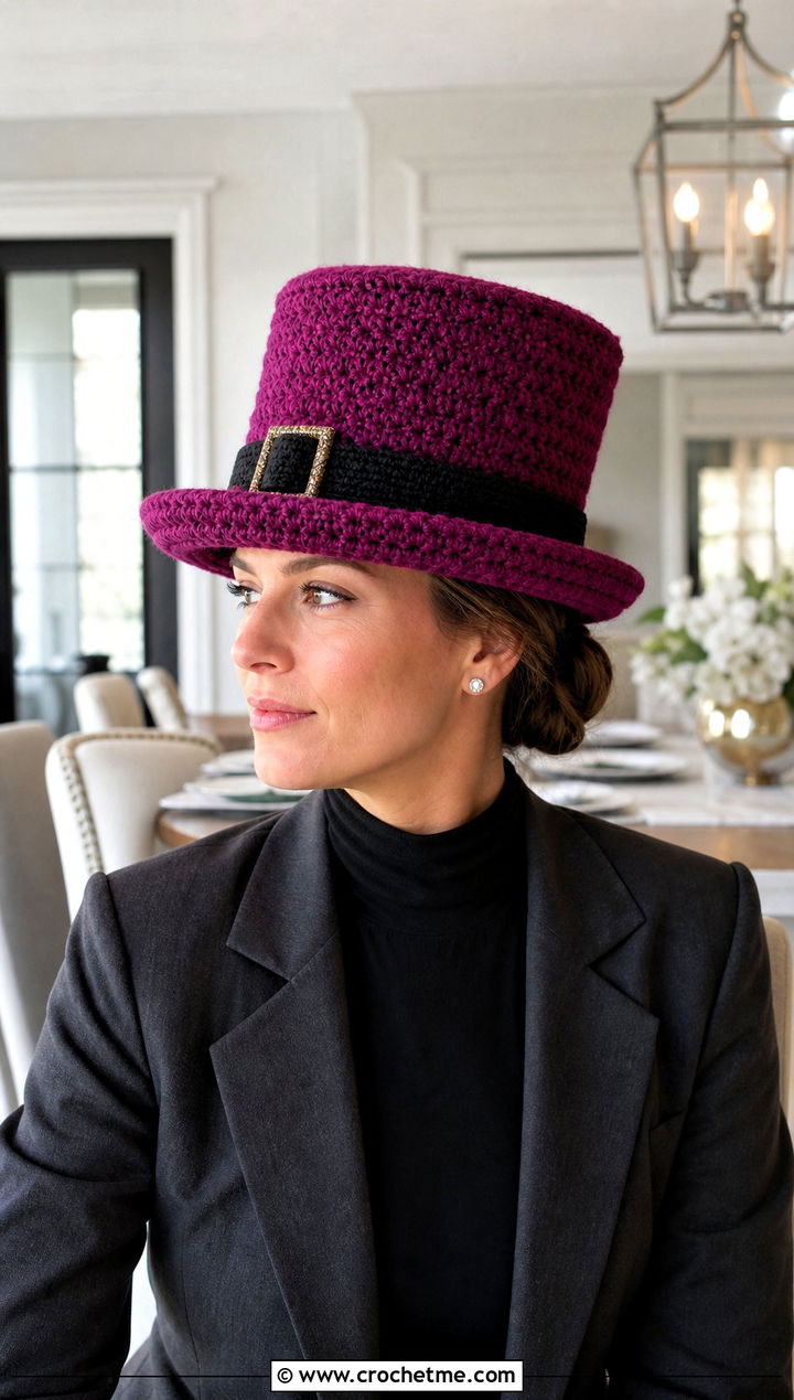 Crochet Pilgrim Top Hat With Tailored Trousers - 15 Crochet Thanksgiving Hat outfit ideas