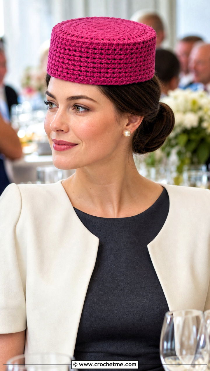 Crochet Pillbox Hat With A Line Dress - 25 Cute Crochet Hats outfit ideas