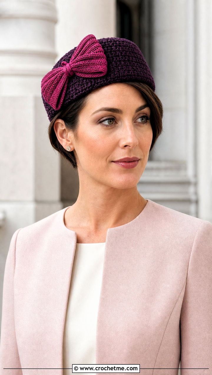 Crochet Pillbox Hat With Bow And Skirt Suit - 20 Crochet Hat With Bow outfit ideas
