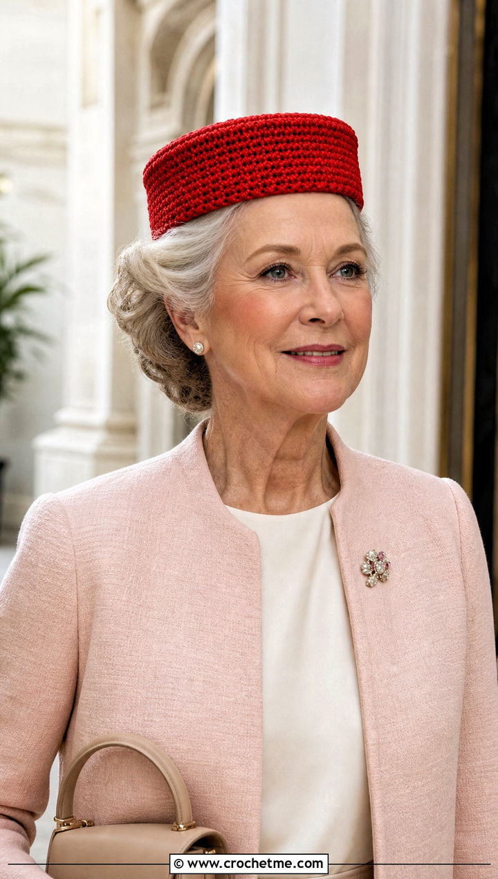 Crochet Pillbox Hat With Collarless Jacket - 30 Crochet Womens Hat outfit ideas