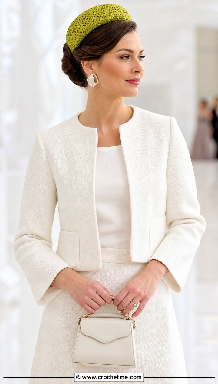 Crochet Pillbox Hat With French Twist And Skirt Suit - 30 crochet hat with hair outfit ideas