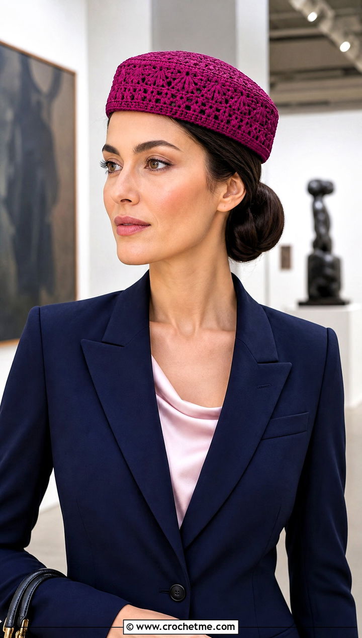 Crochet Pillbox Hat With Pantsuit Outfit - 20 Easy Crochet Womens Hat outfit ideas