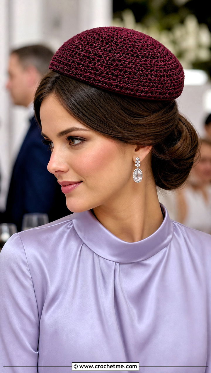 Crochet Pillbox Hat With Satin Blouse - 25 one skein crochet hat outfit ideas