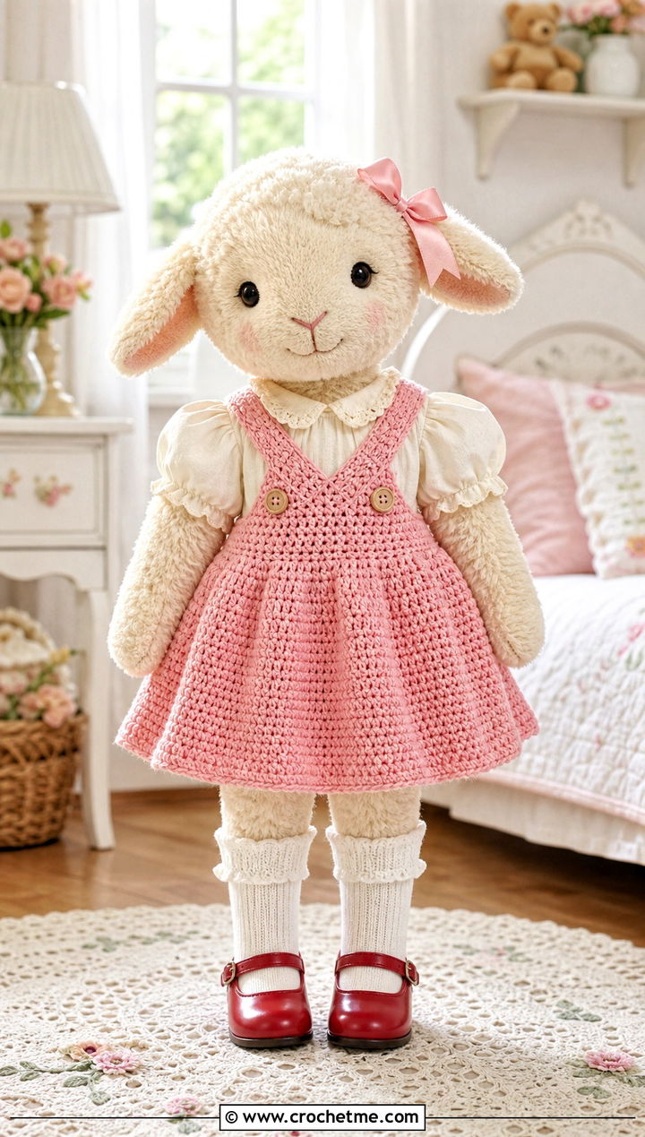 Crochet Pinafore Dress With Puff Sleeve Blouse - 25 Crochet Stuffie Clothes and outfit ideas