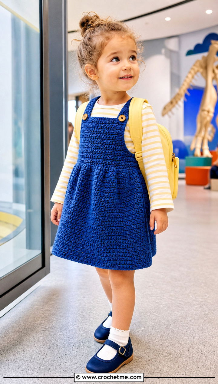 Crochet Pinafore Dress With Striped Tee - 15 5T Crochet Dress outfit ideas
