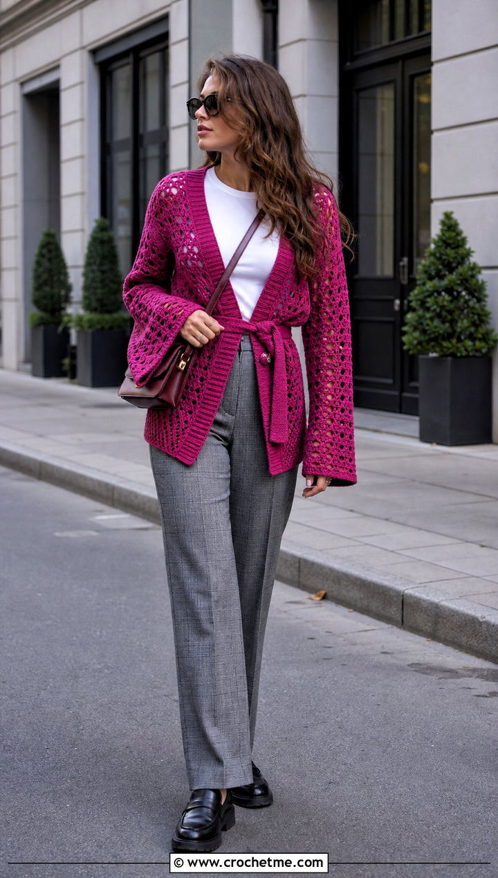 Crochet Pirate Cardigan With Plaid Pants - 25 Pirate Crochet Clothes and outfit ideas