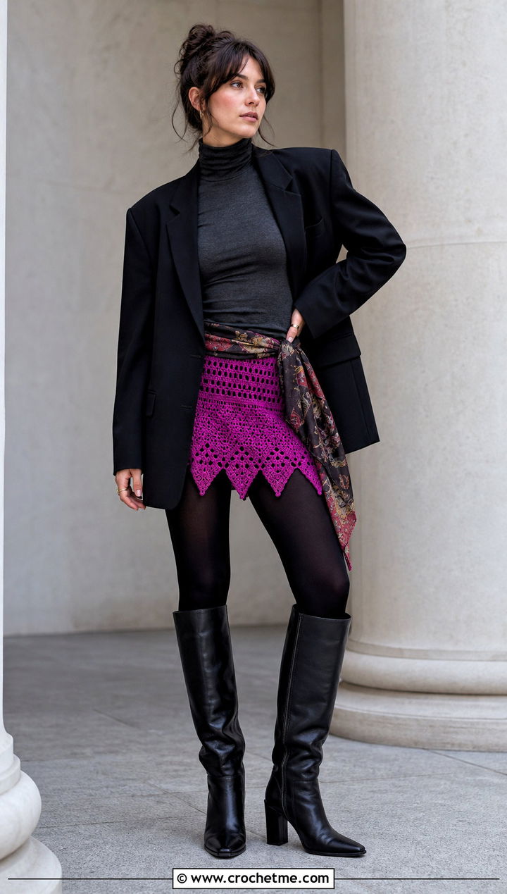 Crochet Pirate Mini Skirt With Oversized Blazer - 25 Pirate Crochet Clothes and outfit ideas