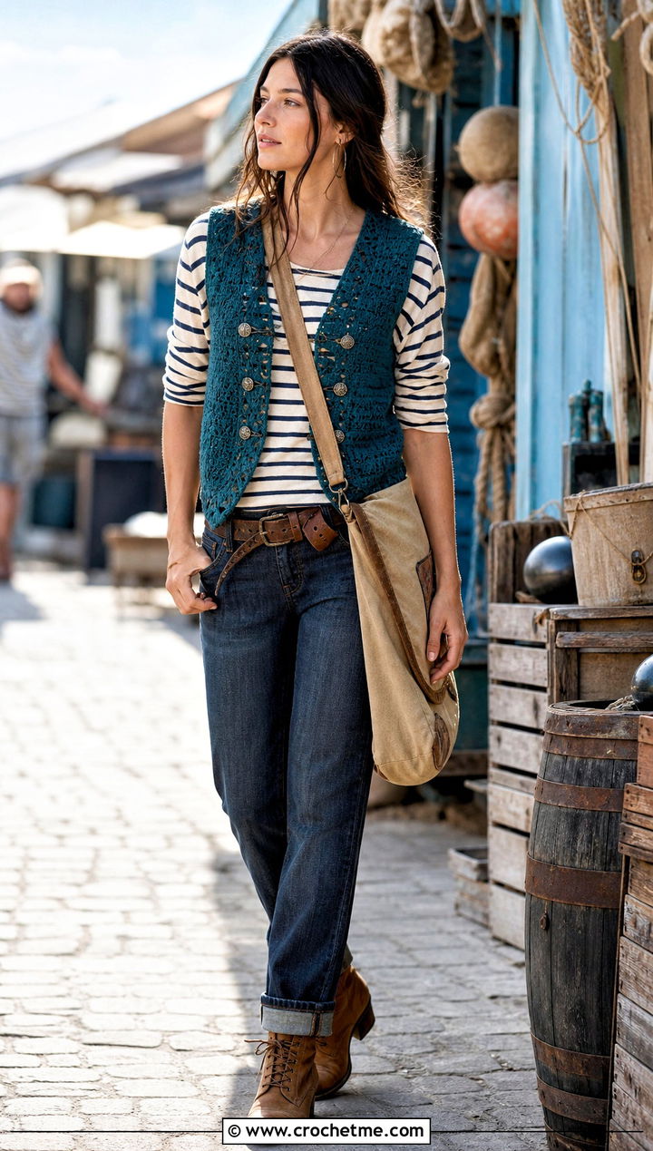 Crochet Pirate Vest With Striped Shirt - 25 Pirate Crochet Clothes and outfit ideas