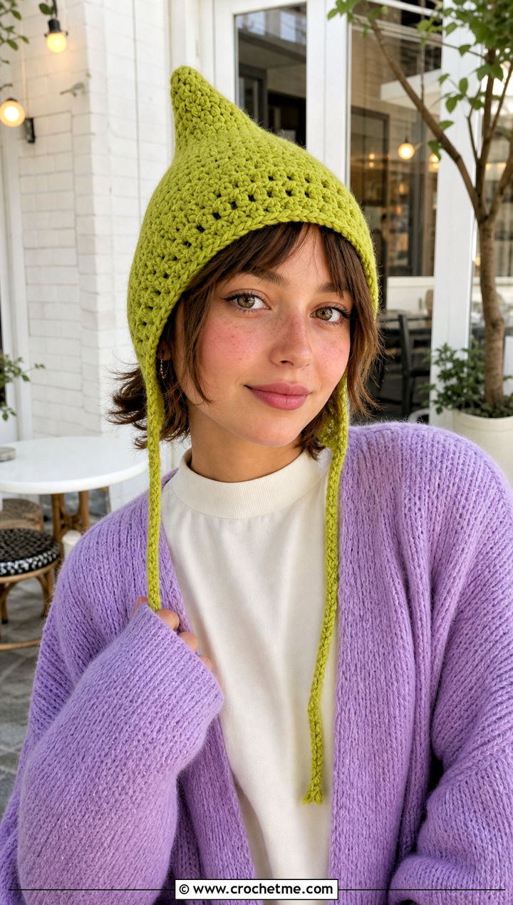 Crochet Pixie Hat With Oversized Cardigan - 25 one skein crochet hat outfit ideas