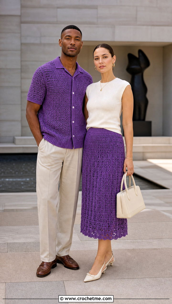 Crochet Polo And Midi Skirt City Outfit - 30 couples crochet outfit ideas