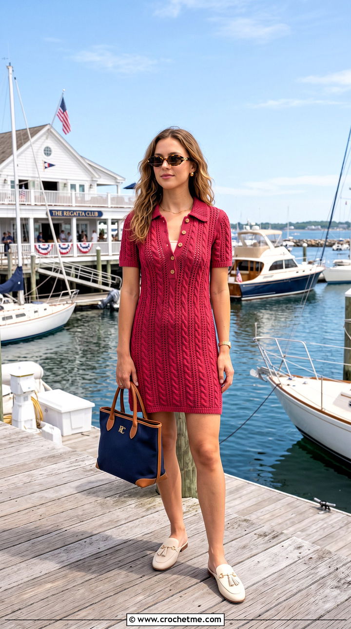 Crochet Polo Dress With Bikini And Loafers - 35 crochet swimsuit cover up outfit ideas