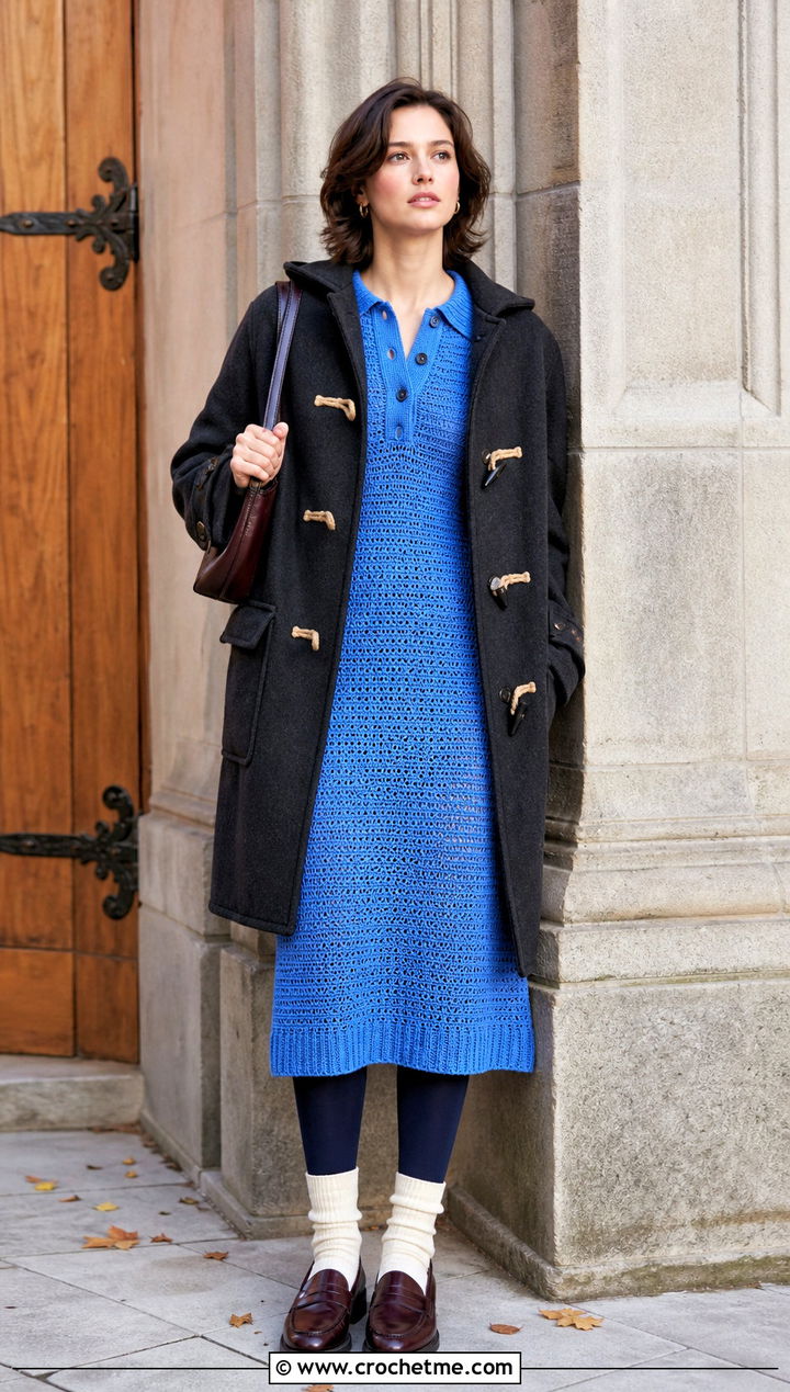Crochet Polo Dress With Loafers - 30 crochet dress for winter outfit ideas