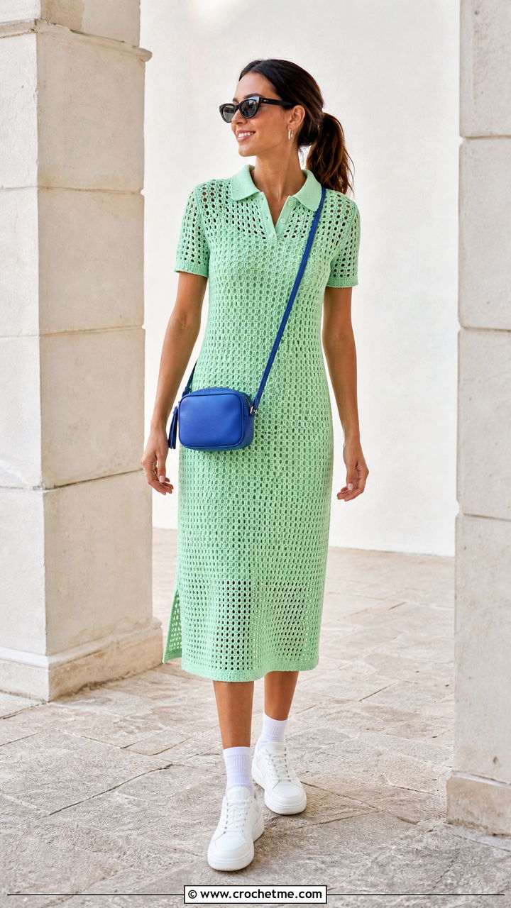 Crochet Polo Dress With Sneakers - 35 crochet outfit ideas