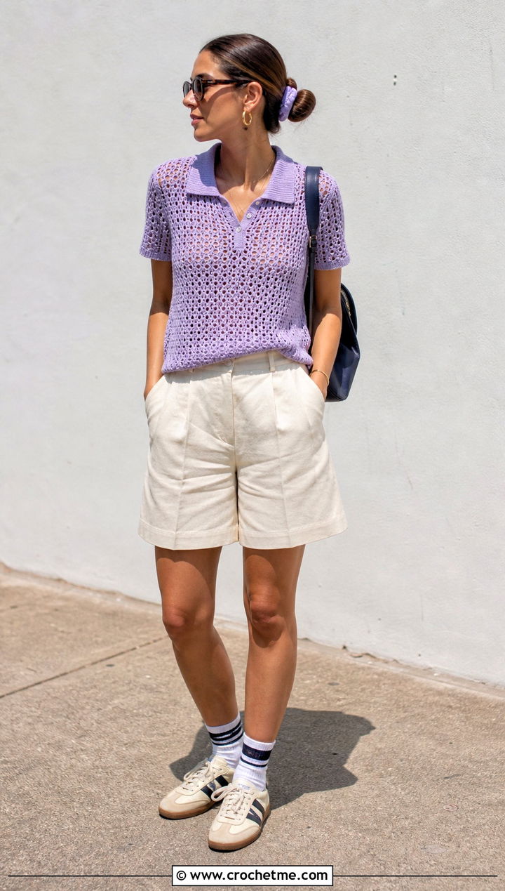 Crochet Polo Shirt With Bermuda Shorts - 25 crochet festival clothes and outfit ideas