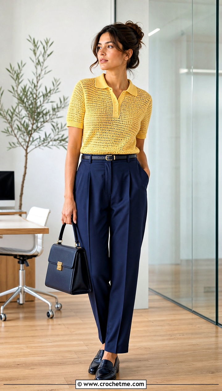 Crochet Polo Shirt With Pleated Pants - 25 cool crochet clothes and outfit ideas