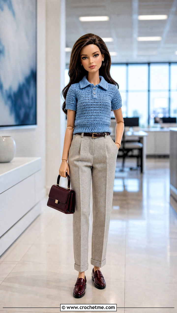 Crochet Polo Shirt With Tailored Trousers Doll Outfit - 15 Crochet Doll Clothes English outfit ideas