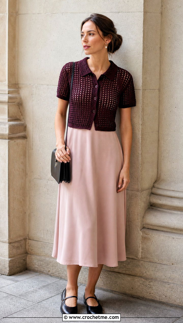Crochet Polo Top With A Line Midi Dress - 25 Dresses With Crochet Top outfit ideas