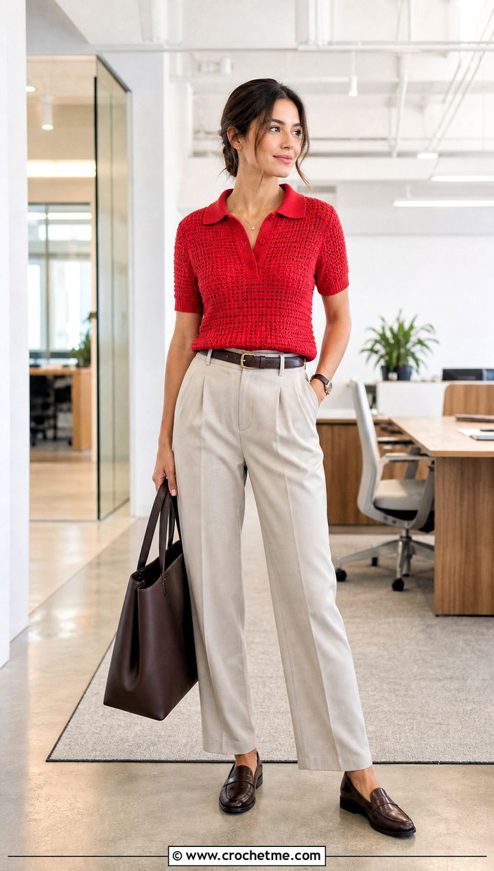 Crochet Polo Top With Pleated Trousers - 25 alexandra saint mleux crochet top outfit ideas