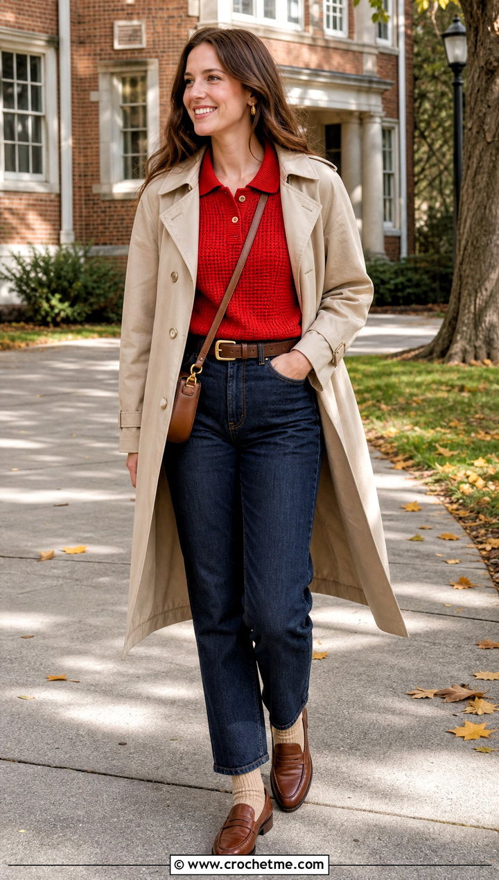 Crochet Polo Top With Straight Leg Jeans - 25 Crochet Tops For Fall outfit ideas